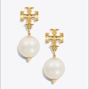 Tory Burch Crystal Pearl Logo Drop Earrings $65